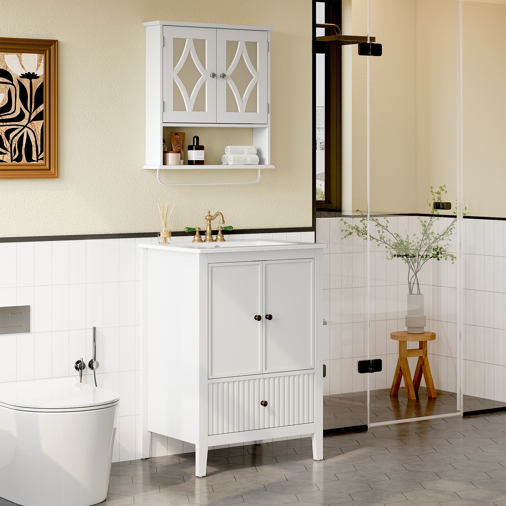 Bathroom Vanity With Sink White Modern Freestanding Cabinet_voghion.com